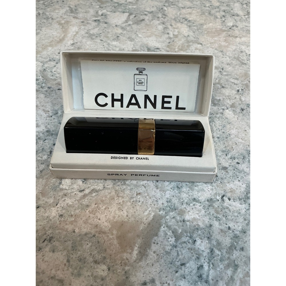 Chanel Spray Perfume No 5 Vintage Black Gold Refillable Atomizer Case with Box